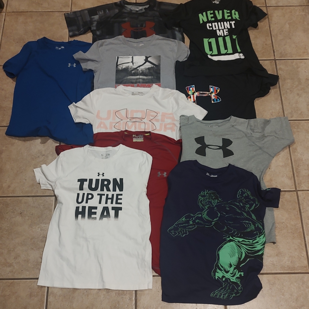 10 Under Armour YL Short Sleeve Tees - Blue, Gray, Red, Black, White